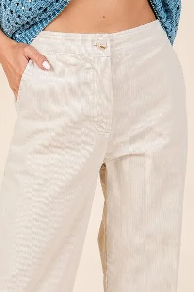 Ivory Corduroy Back Elastic Waist Pants