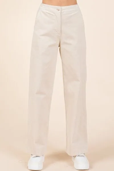 Ivory Corduroy Back Elastic Waist Pants