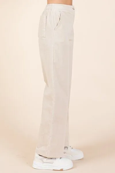 Ivory Corduroy Back Elastic Waist Pants