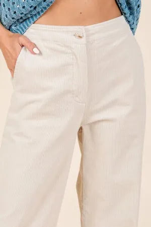 Ivory Corduroy Back Elastic Waist Pants