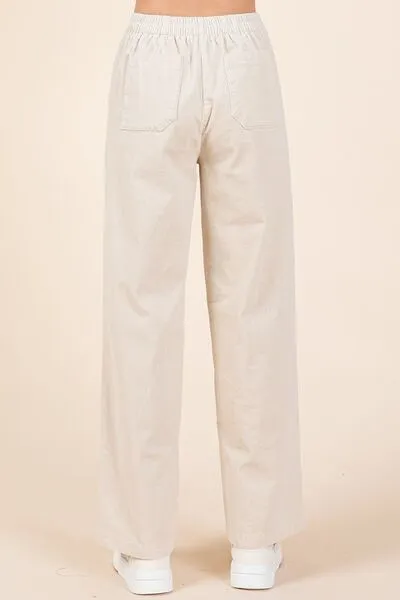 Ivory Corduroy Back Elastic Waist Pants