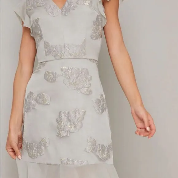 Jacquard Frill Detail Dress In Silver