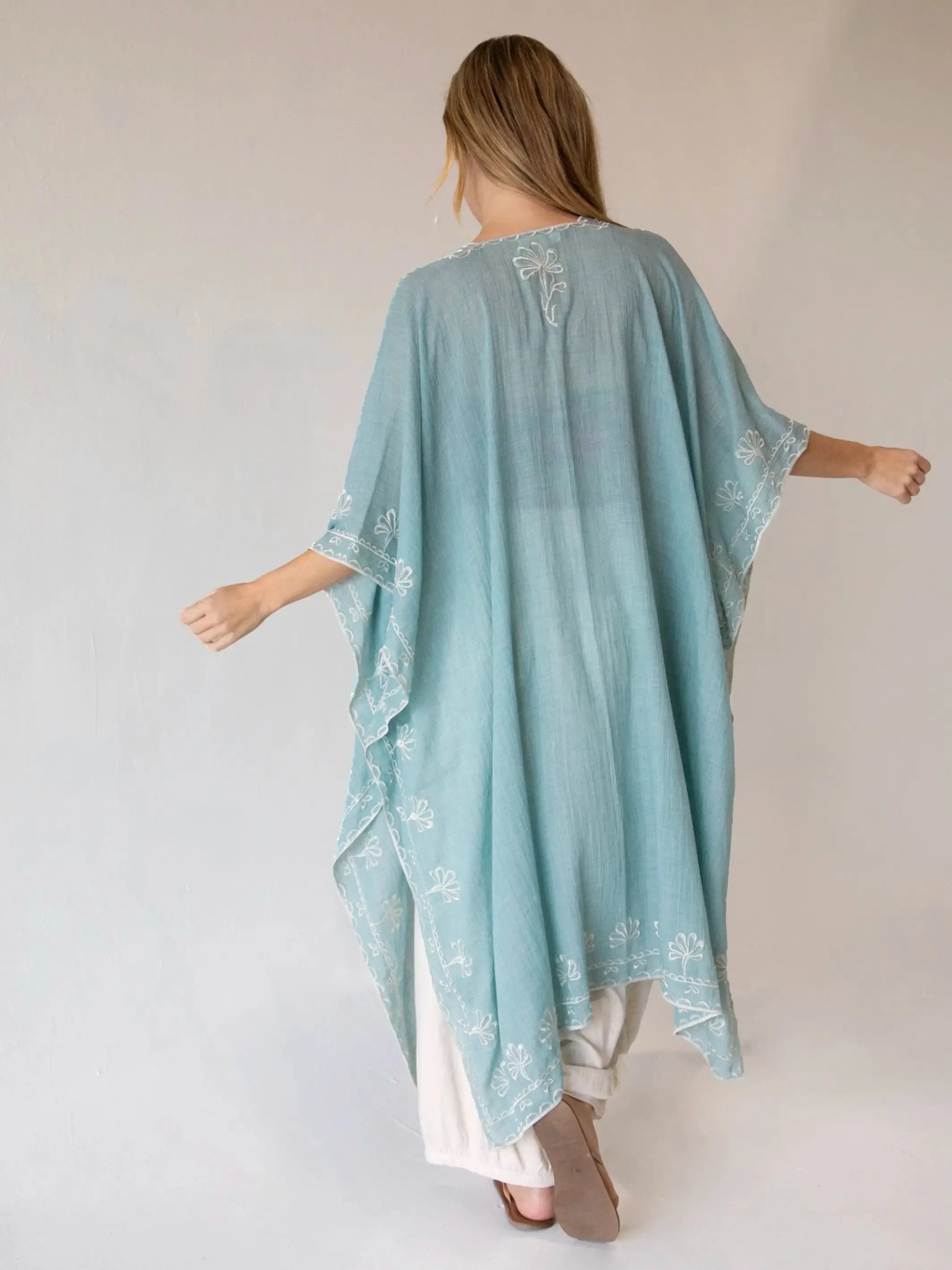 Jamie Embroidered Duster - Light Turquoise
