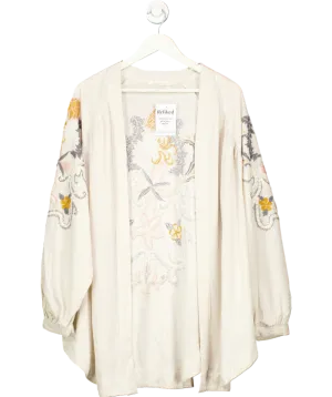 Jan & Nova Beige Floral Embroidered Kimono Shirt One Size