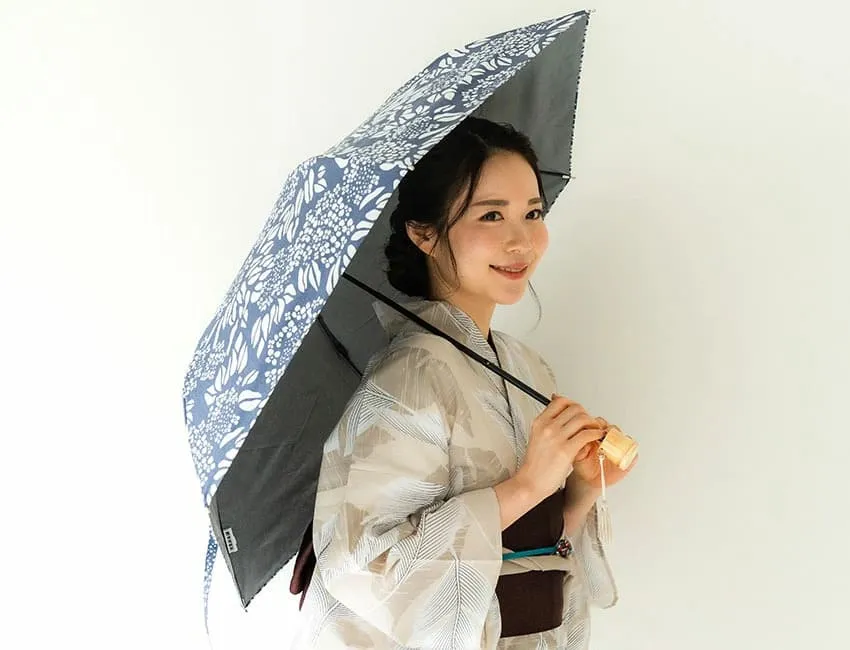 Japanese Folding Parasol for both rain and shine - Hydrangea pattern