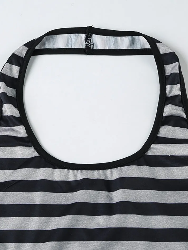 JazzHer Wing Rhinestone Halter Backless Striped Tank Top