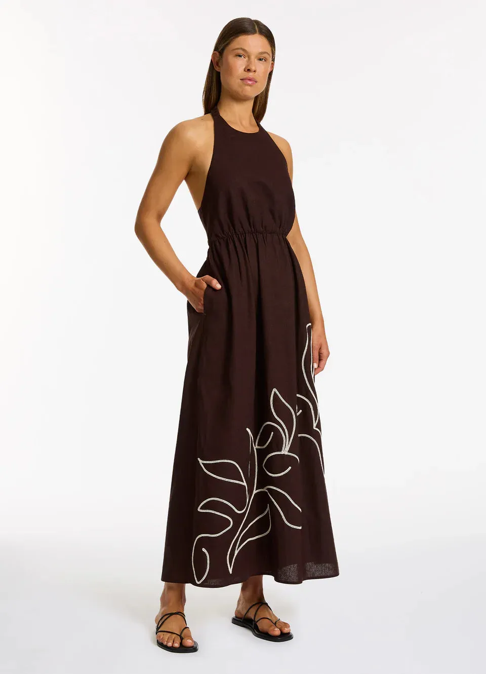 Jets - Dahlia Palm Embroidered Maxi Dress