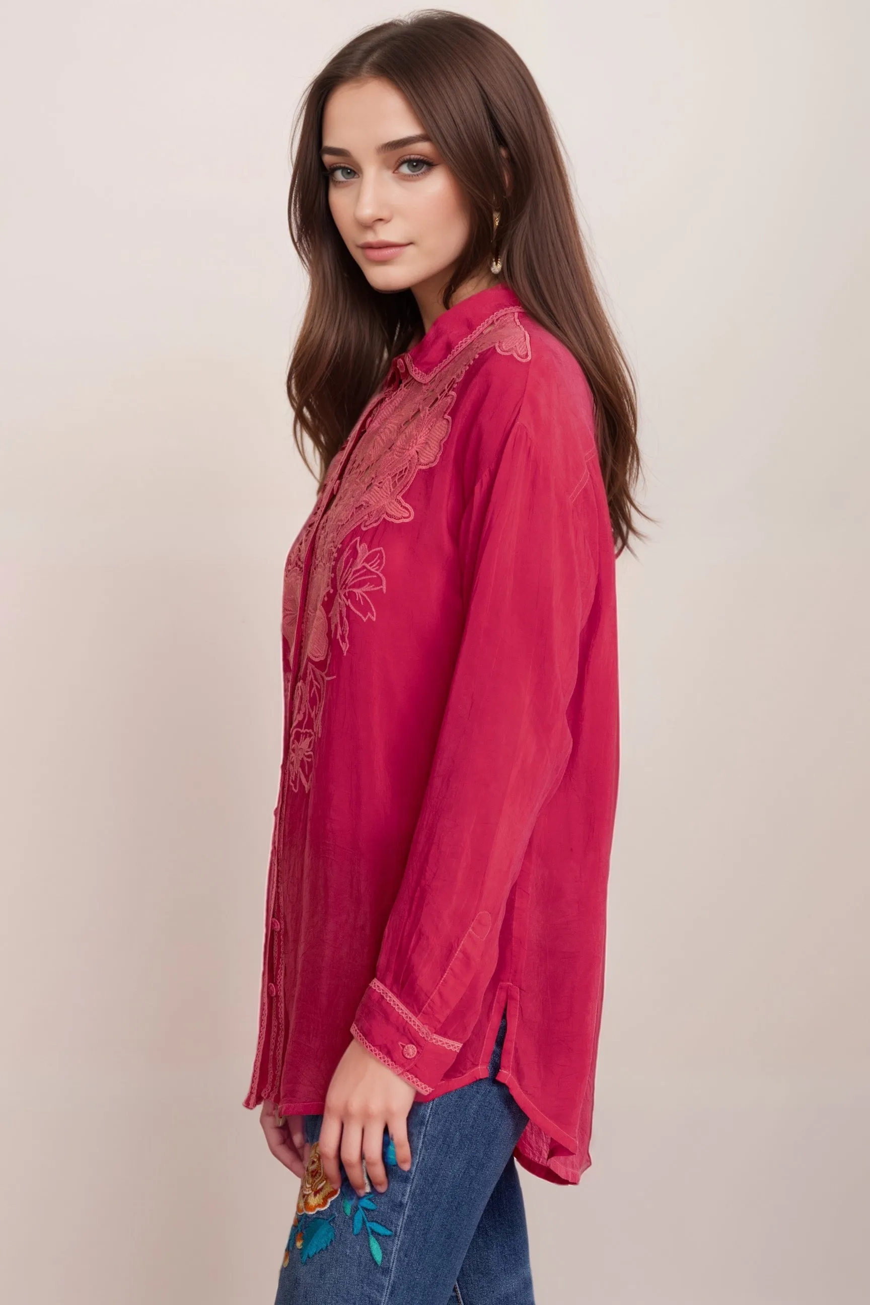 Johnny Was  Gillian Long Sleeve Embroidered Blouse C22524