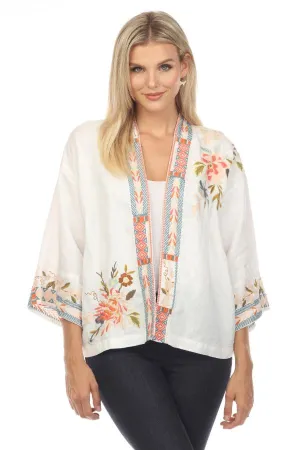 Johnny Was JWLA Ceretti Linen Floral Embroidered Cropped Kimono Chic J48123