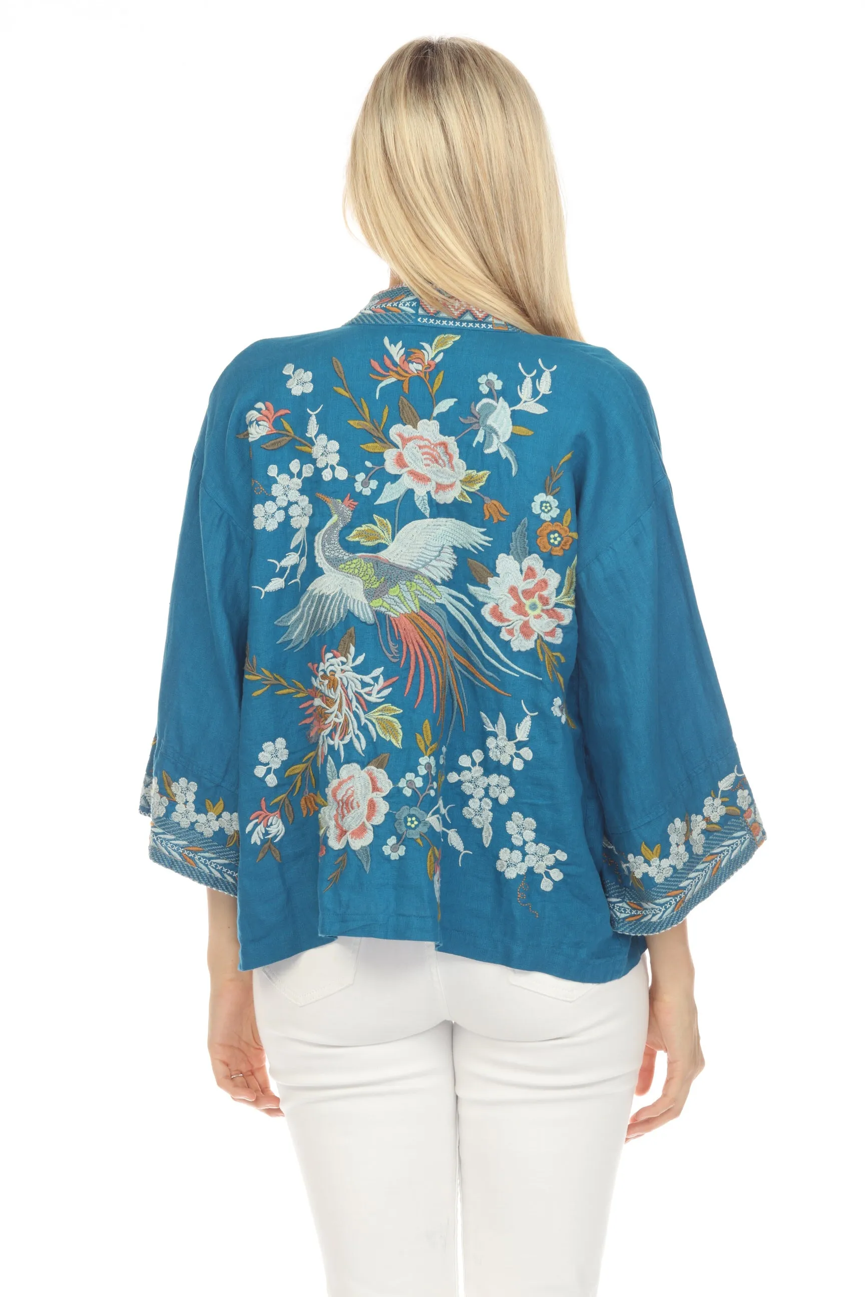 Johnny Was JWLA Ceretti Linen Floral Embroidered Cropped Kimono Chic J48123