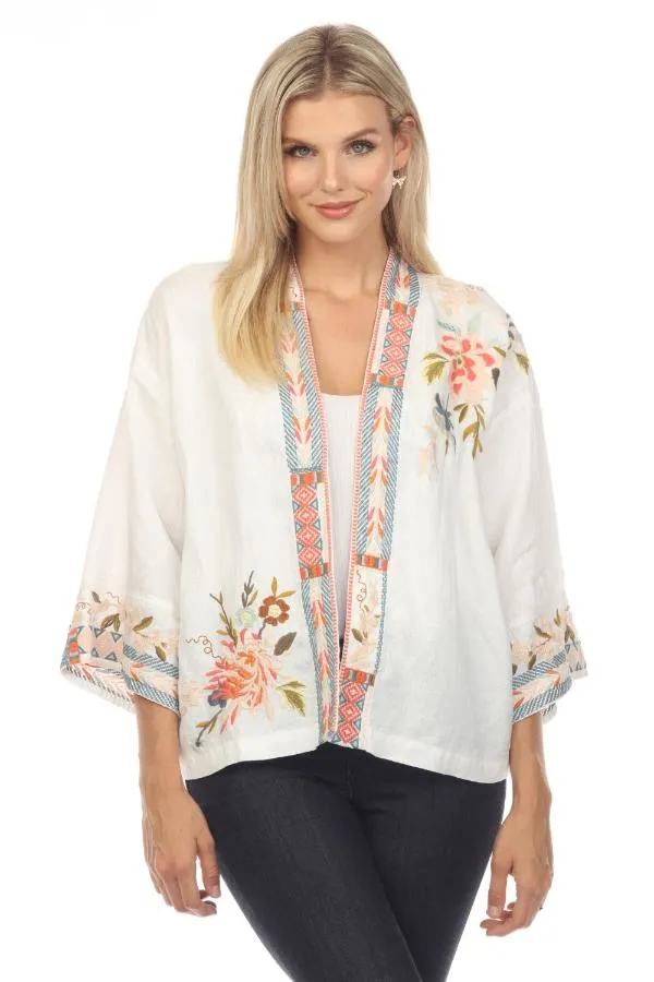 Johnny Was JWLA Ceretti Linen Floral Embroidered Cropped Kimono Chic J48123