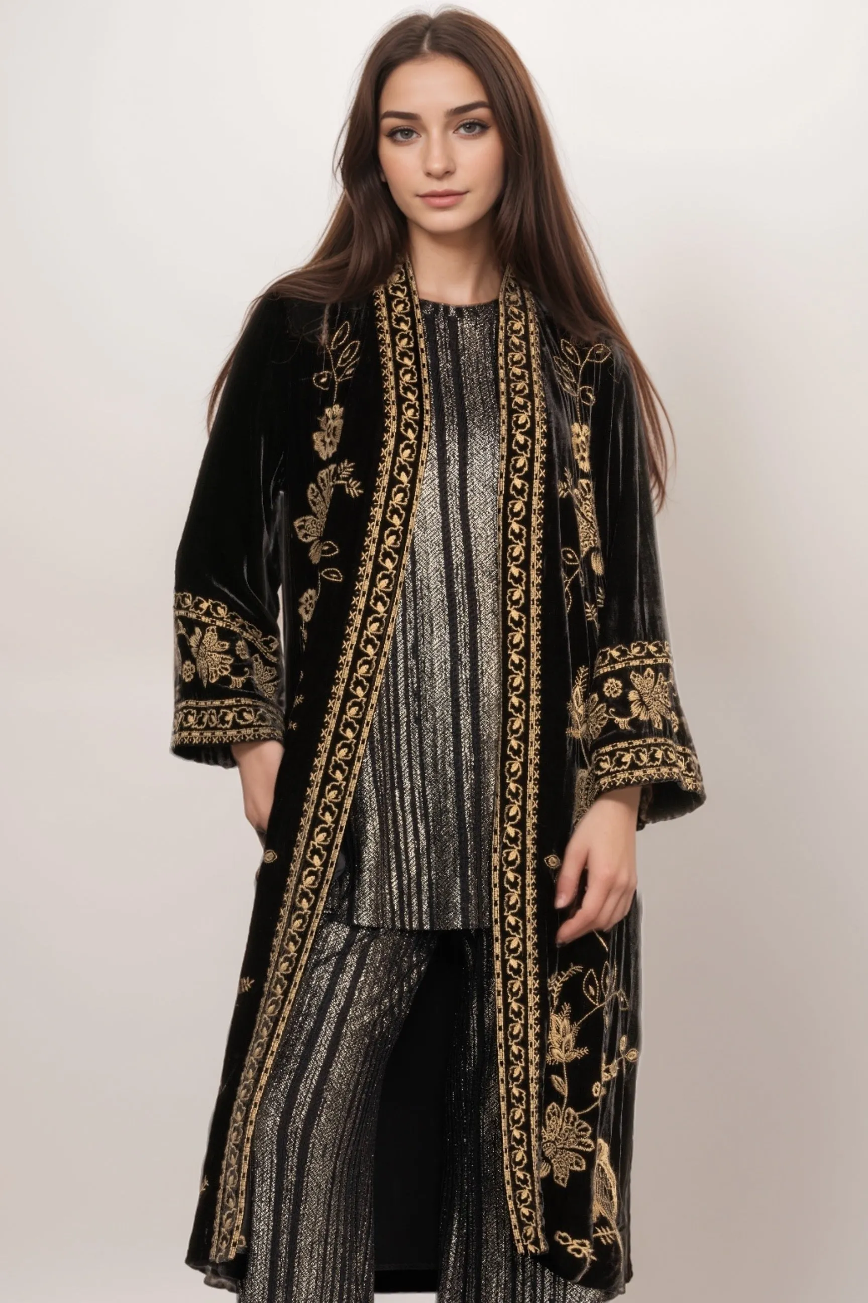 Johnny Was JWLA Nyomi Embroidered Velvet Kimono Coat J42024 *