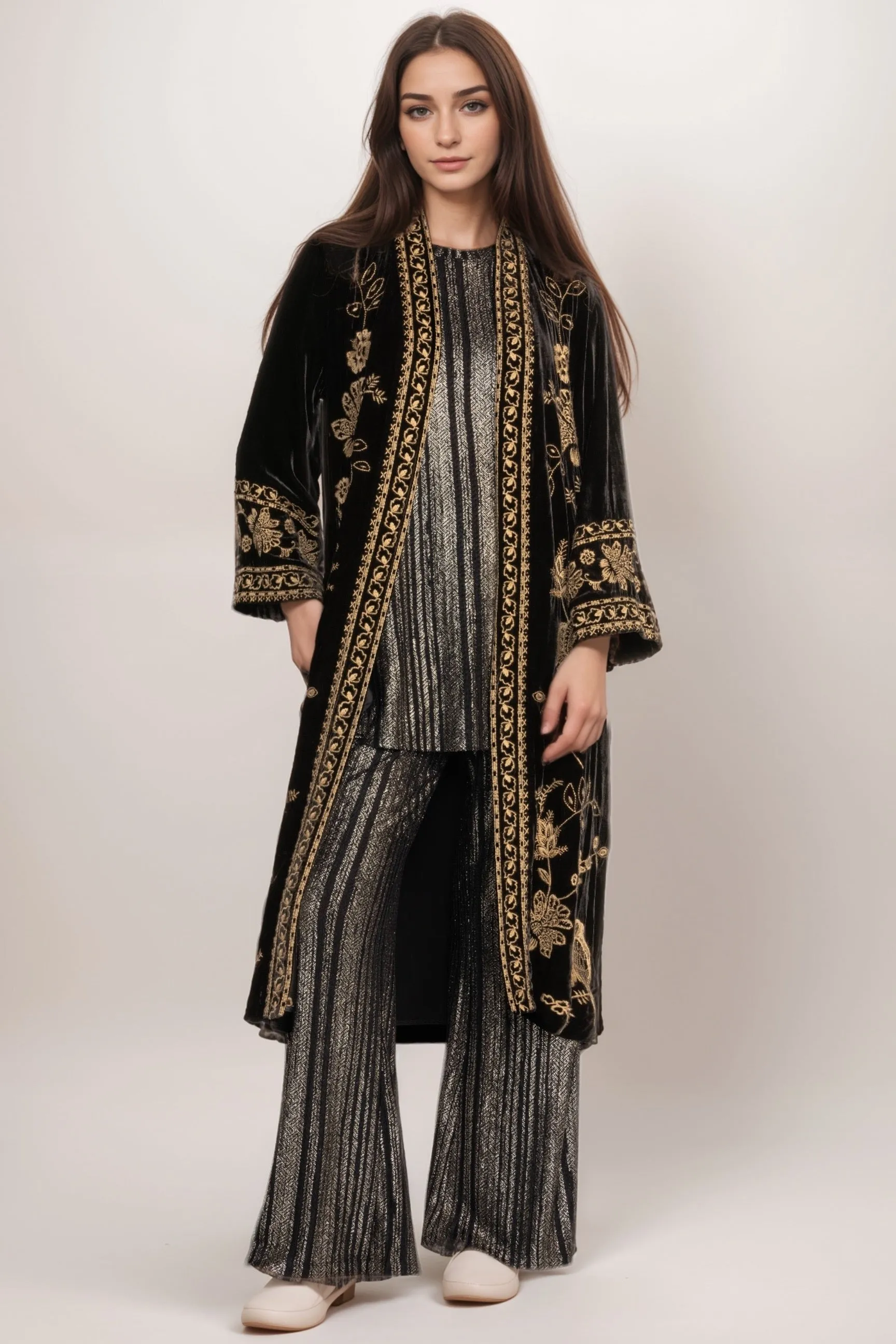 Johnny Was JWLA Nyomi Embroidered Velvet Kimono Coat J42024 *