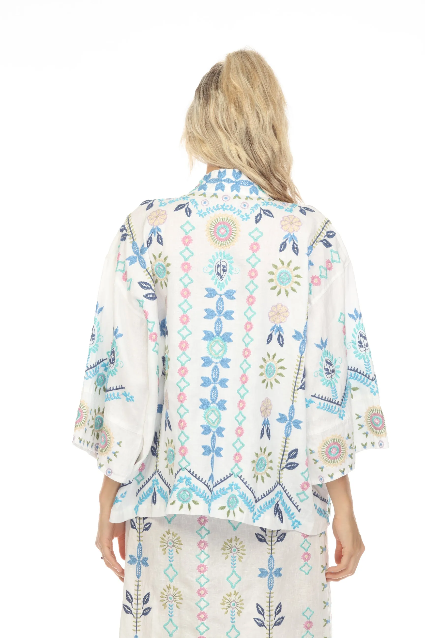 Johnny Was JWLA Oriel Cropped Linen Embroidered Kimono Boho Chic J47923