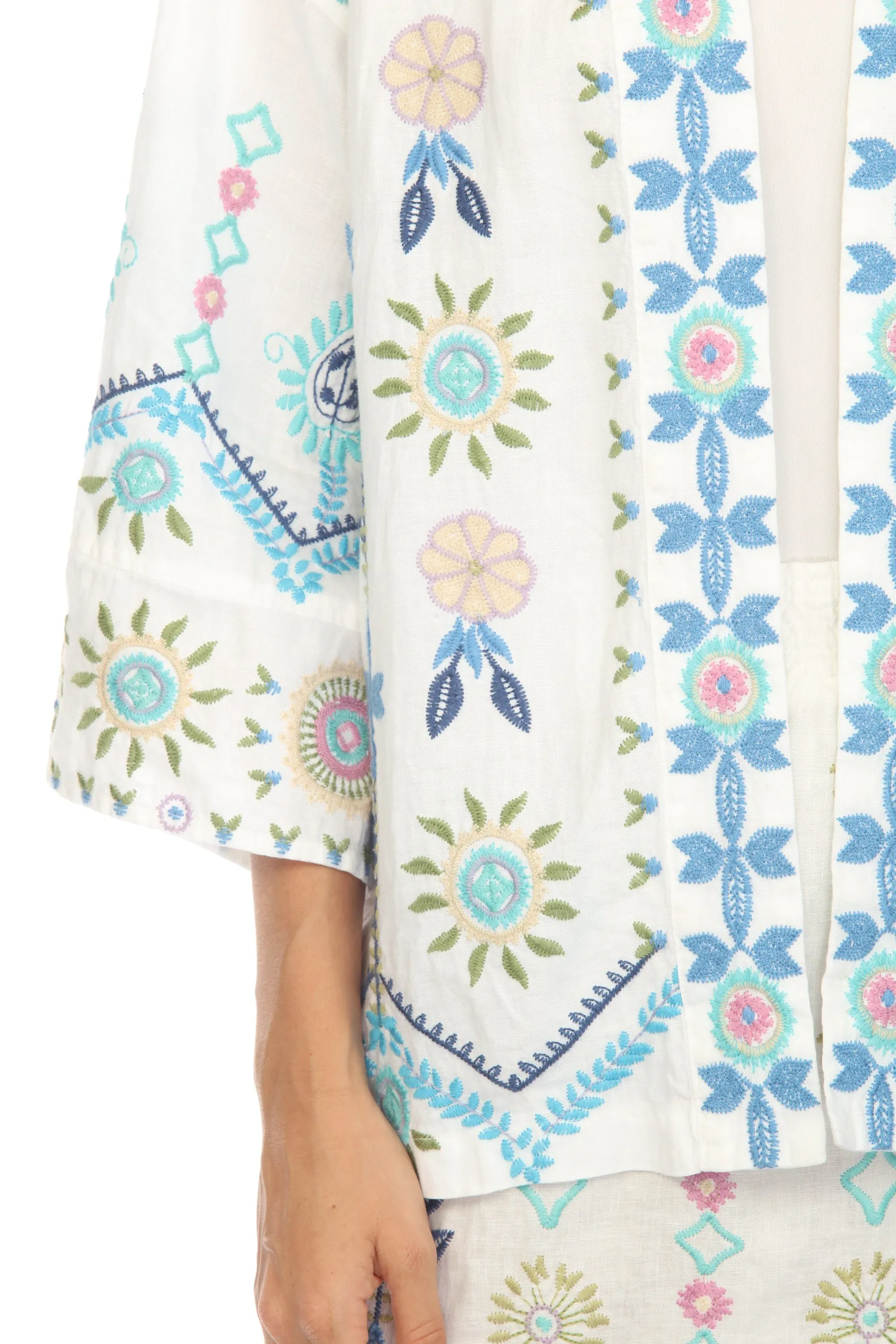 Johnny Was JWLA Oriel Cropped Linen Embroidered Kimono Boho Chic J47923
