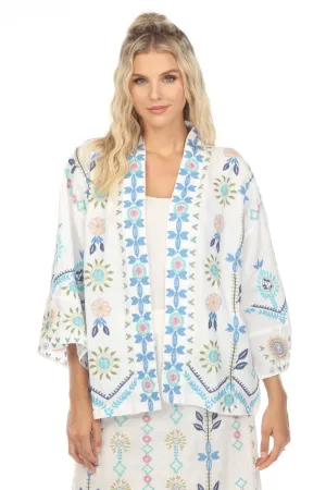 Johnny Was JWLA Oriel Cropped Linen Embroidered Kimono Boho Chic J47923