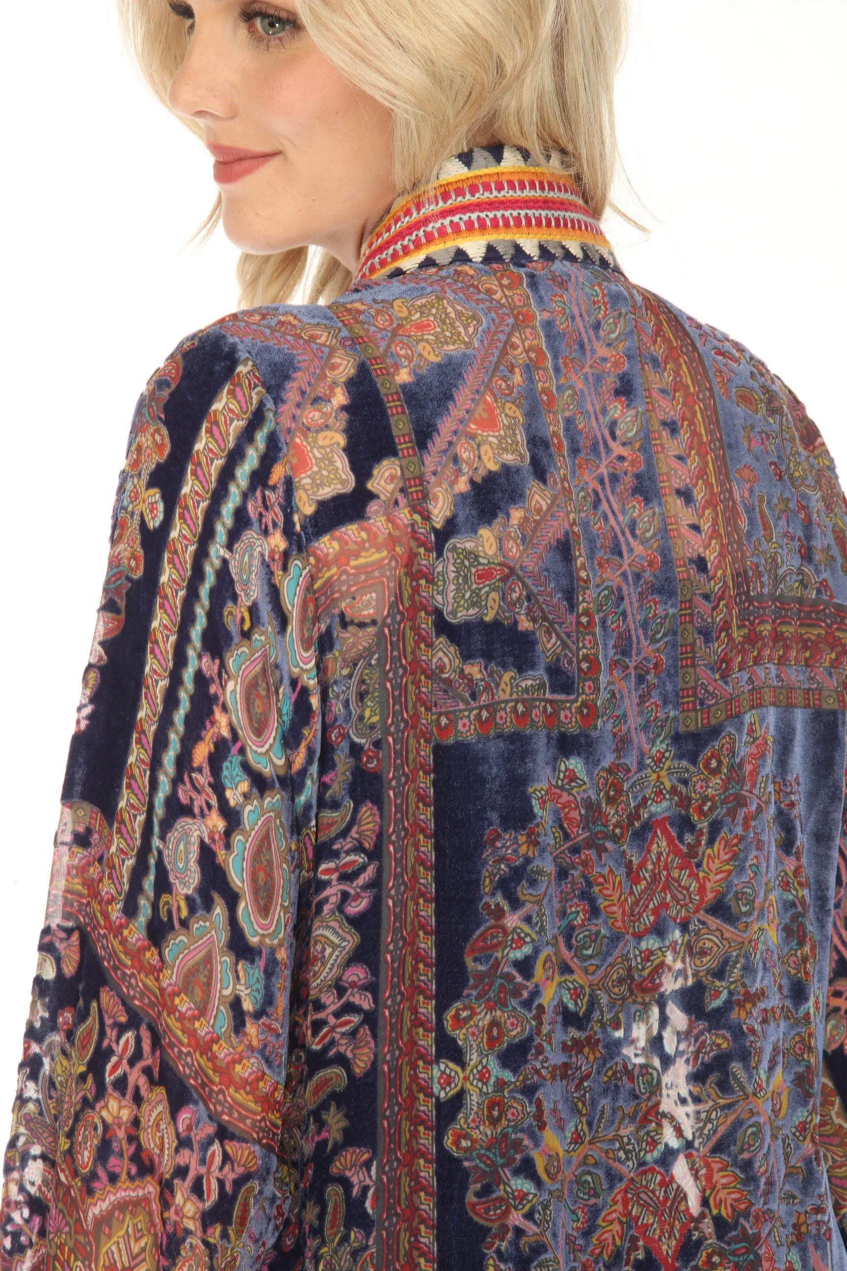 Johnny Was Omo Burnout Velvet Paisley Tasseled Kimono Boho Chic R49623