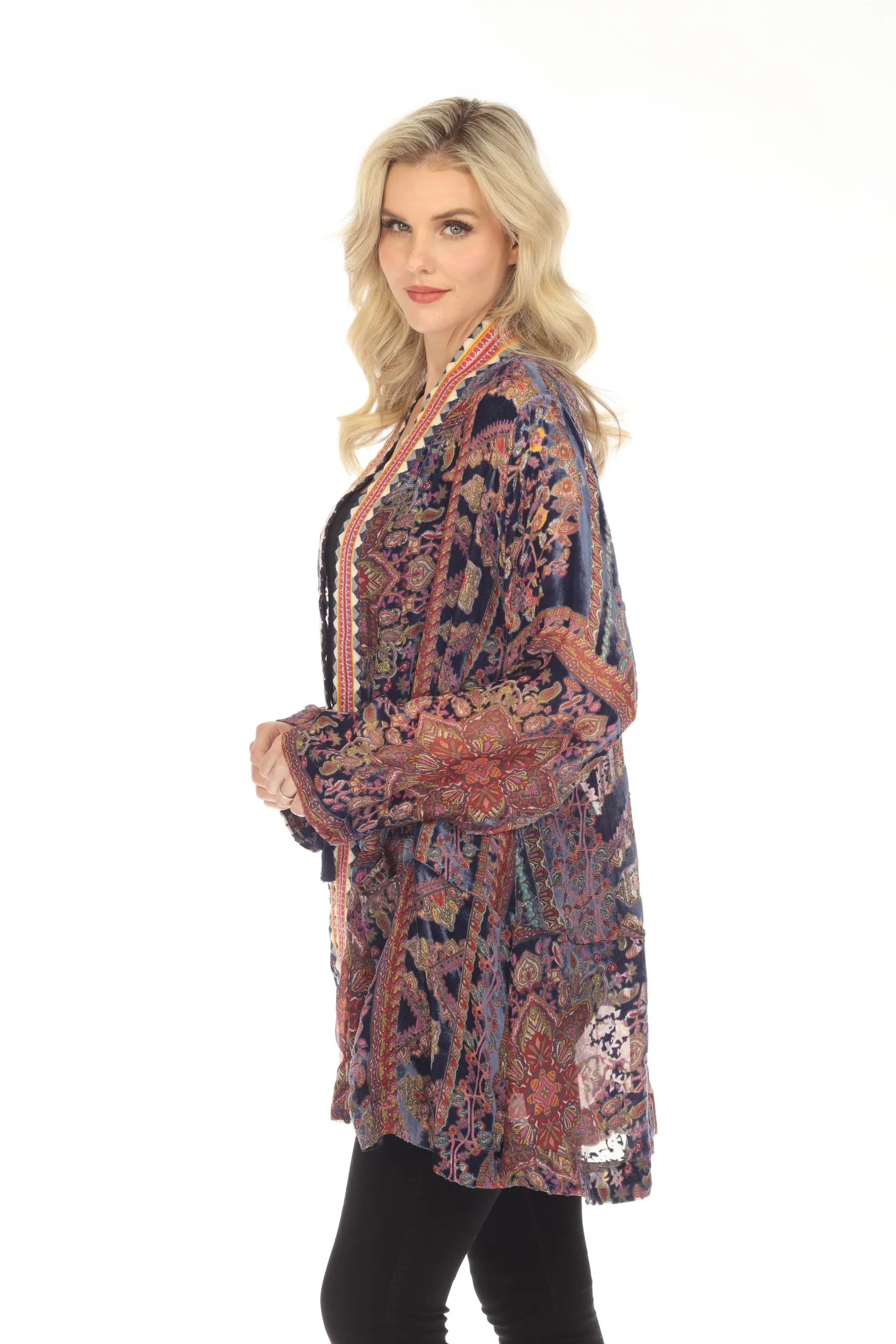 Johnny Was Omo Burnout Velvet Paisley Tasseled Kimono Boho Chic R49623