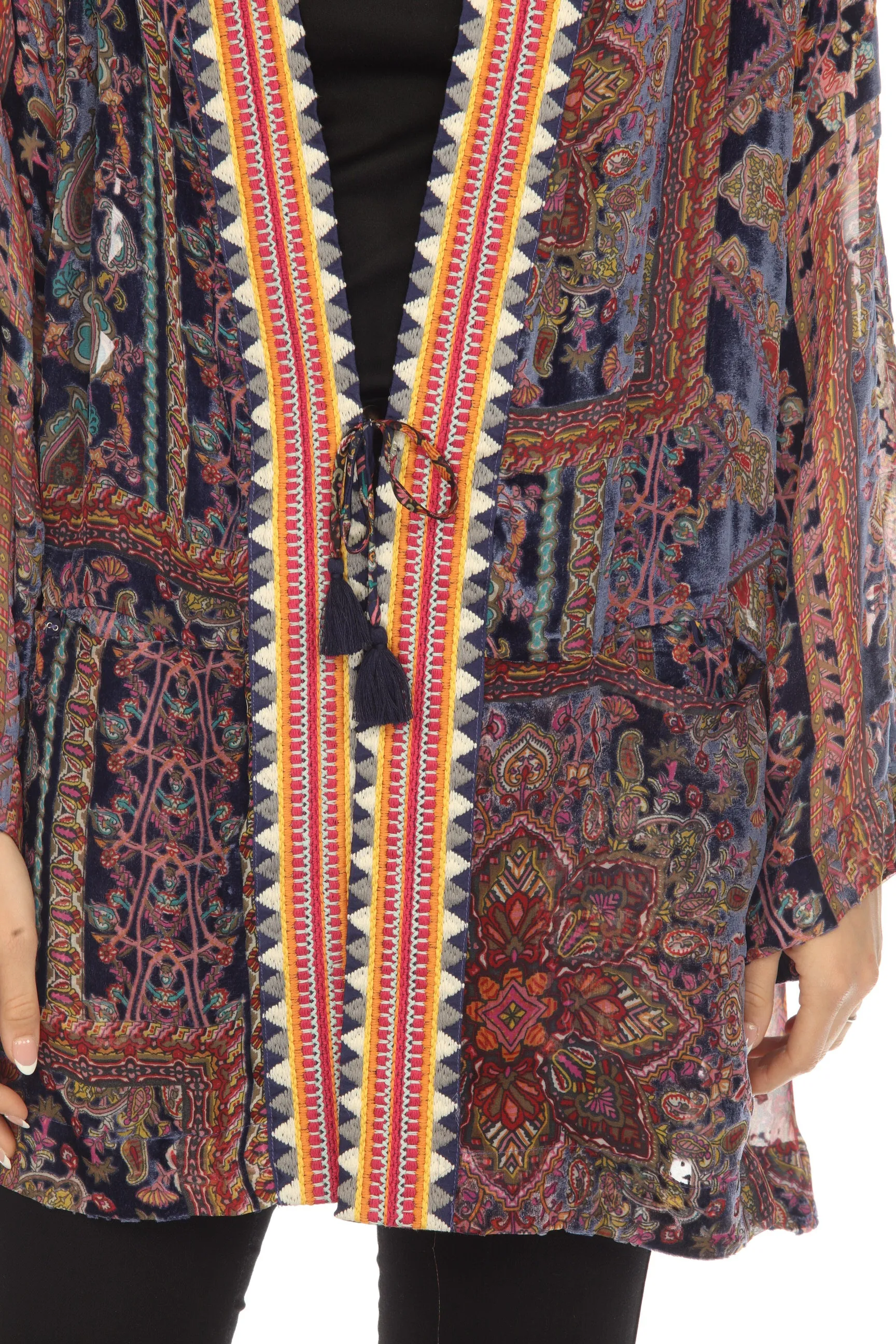 Johnny Was Omo Burnout Velvet Paisley Tasseled Kimono Boho Chic R49623