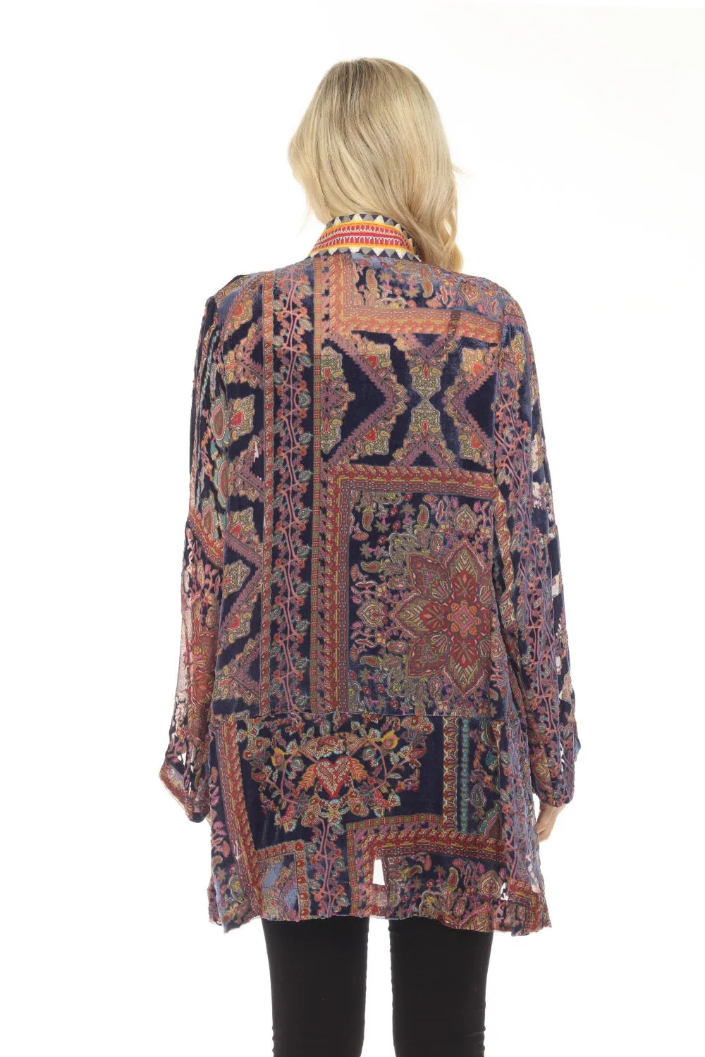 Johnny Was Omo Burnout Velvet Paisley Tasseled Kimono Boho Chic R49623