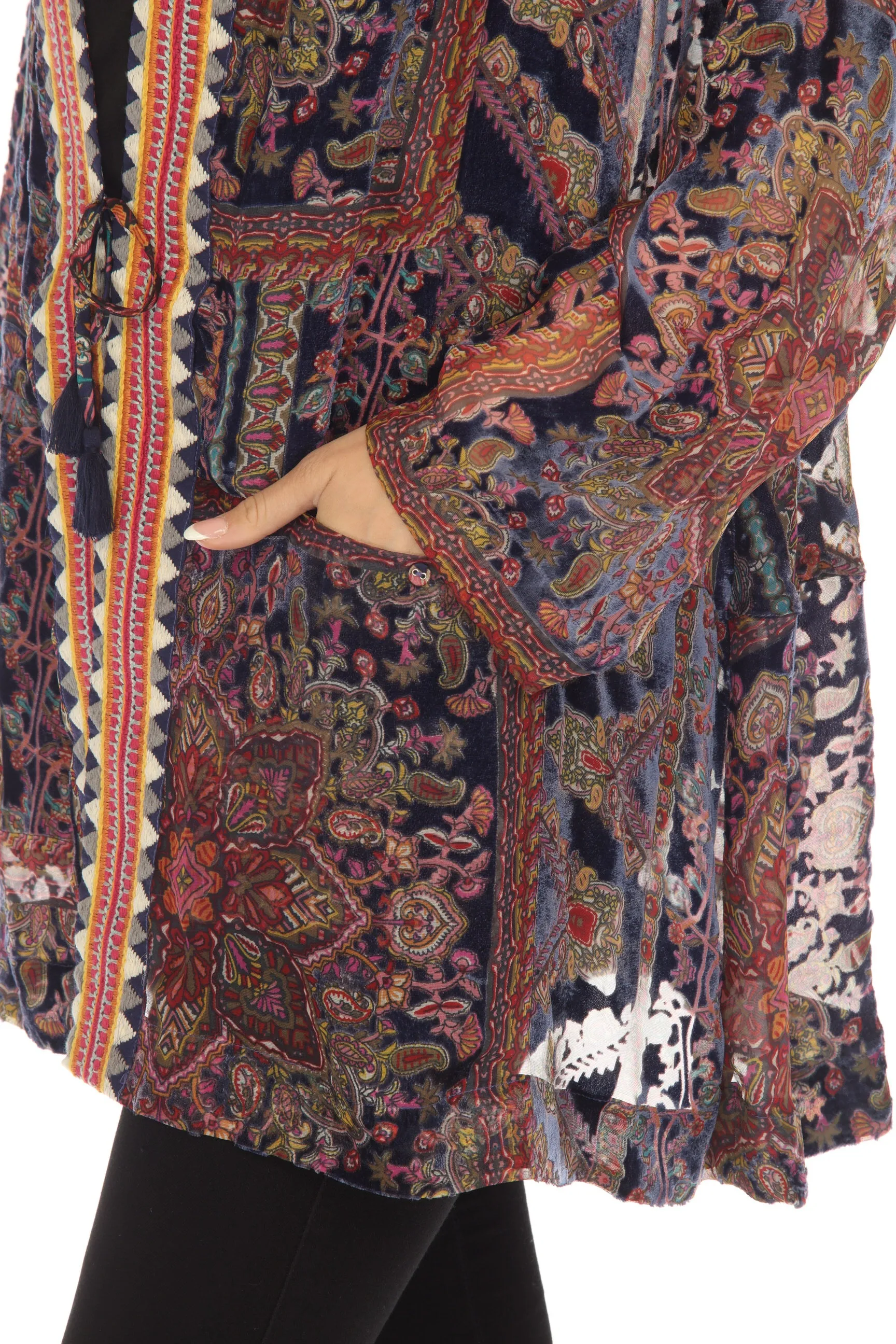 Johnny Was Omo Burnout Velvet Paisley Tasseled Kimono Boho Chic R49623