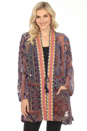 Johnny Was Omo Burnout Velvet Paisley Tasseled Kimono Boho Chic R49623