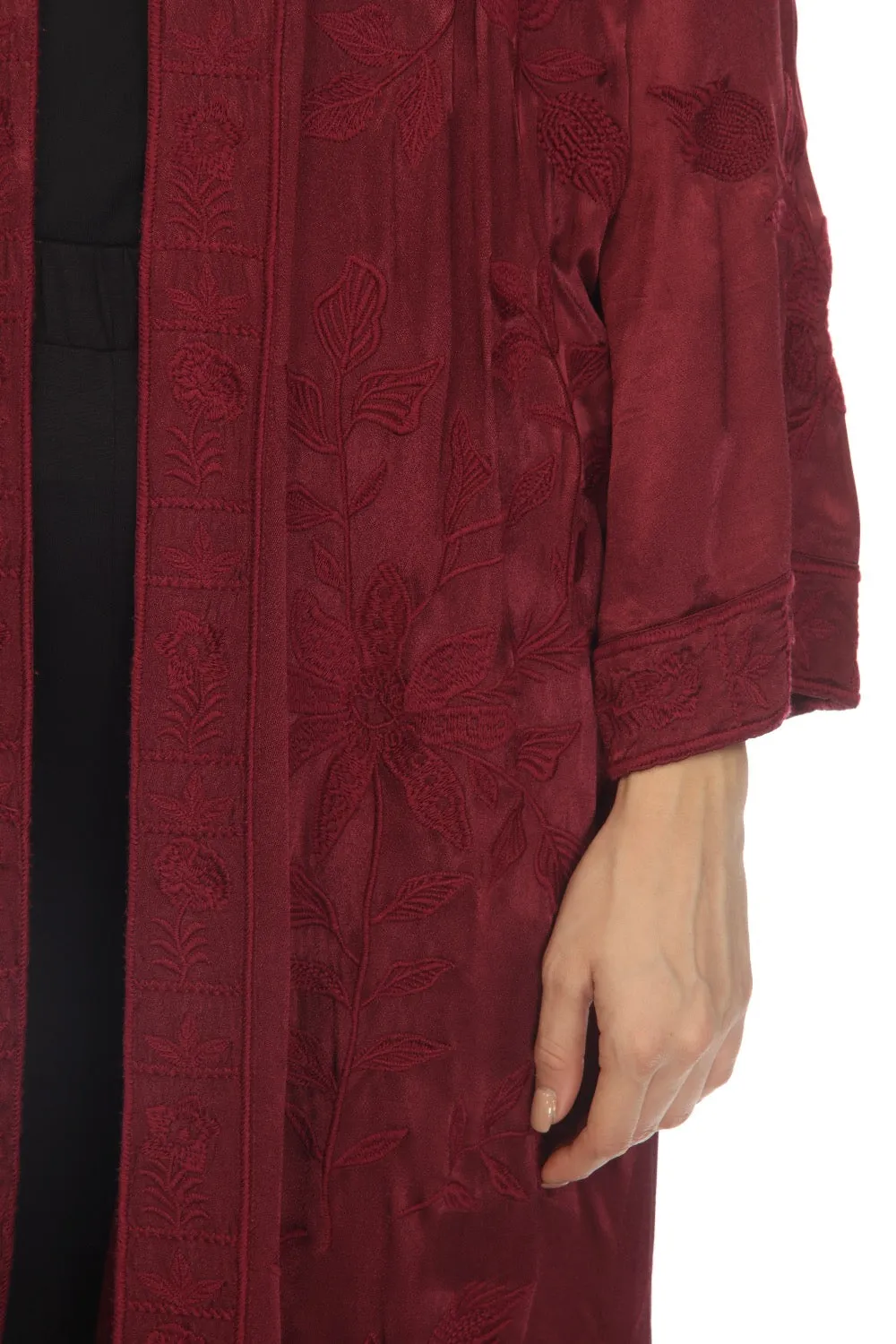 Johnny Was Workshop Burgundy Martina Embroidered Long Kimono Boho Chic W40122