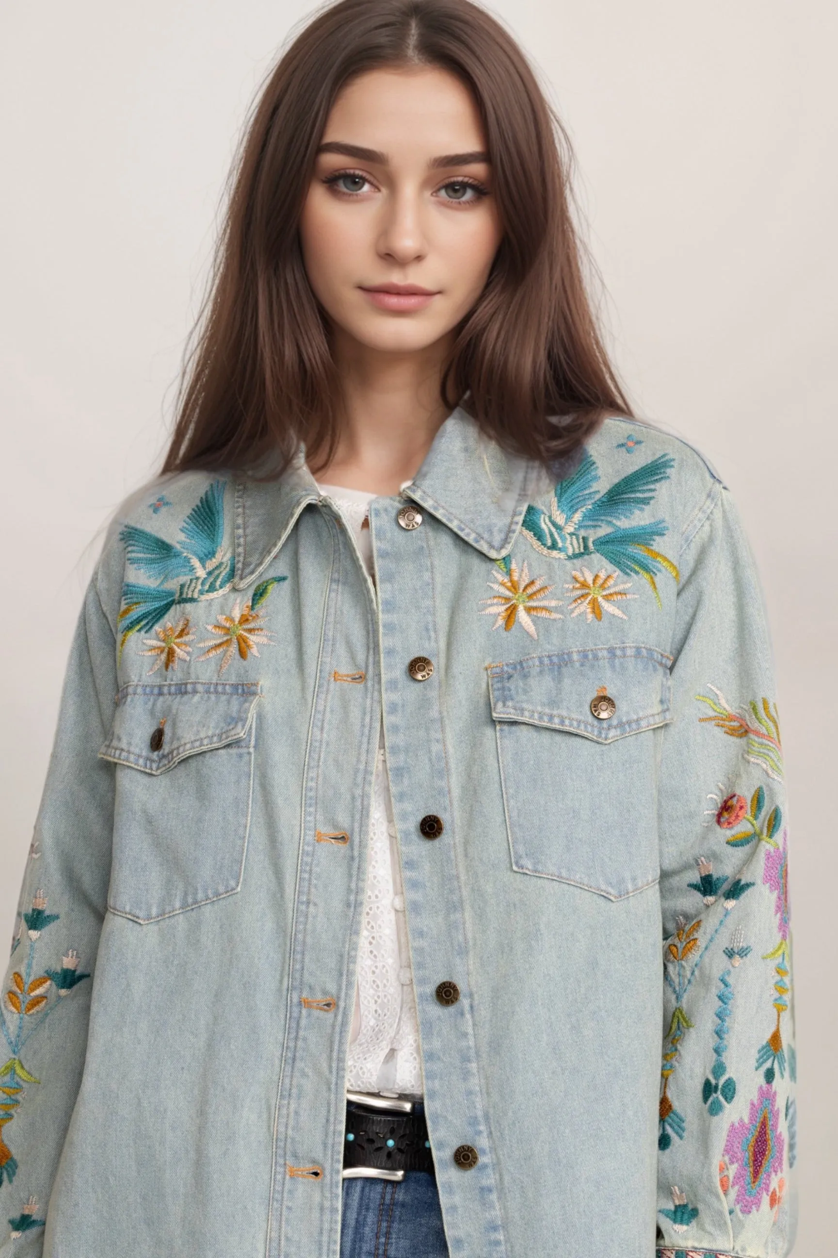 Johnny Was Workshop Gabriella Denim Oversized Shirt Jacket W44023-E