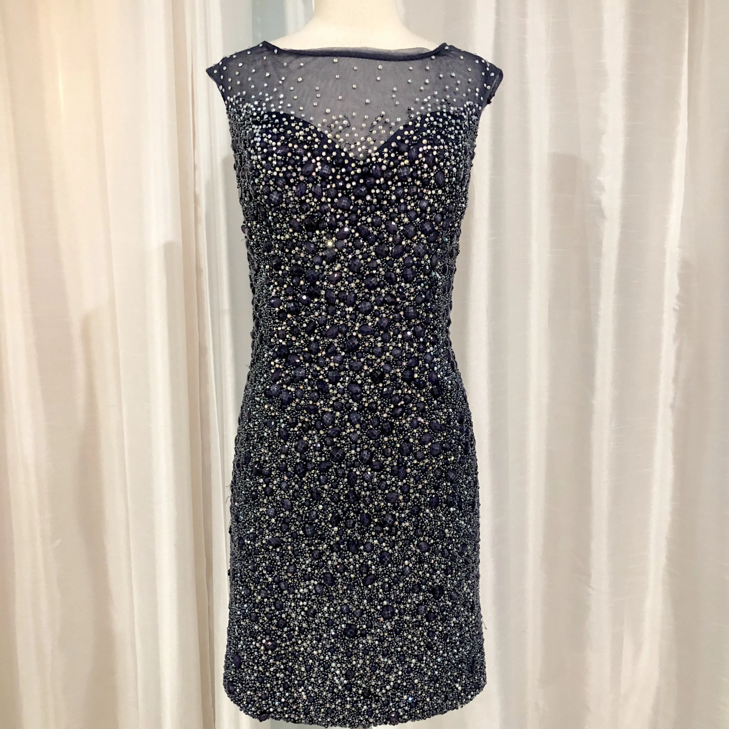 JOVANI Navy V-Back Embellished Sheath Dress Size 16