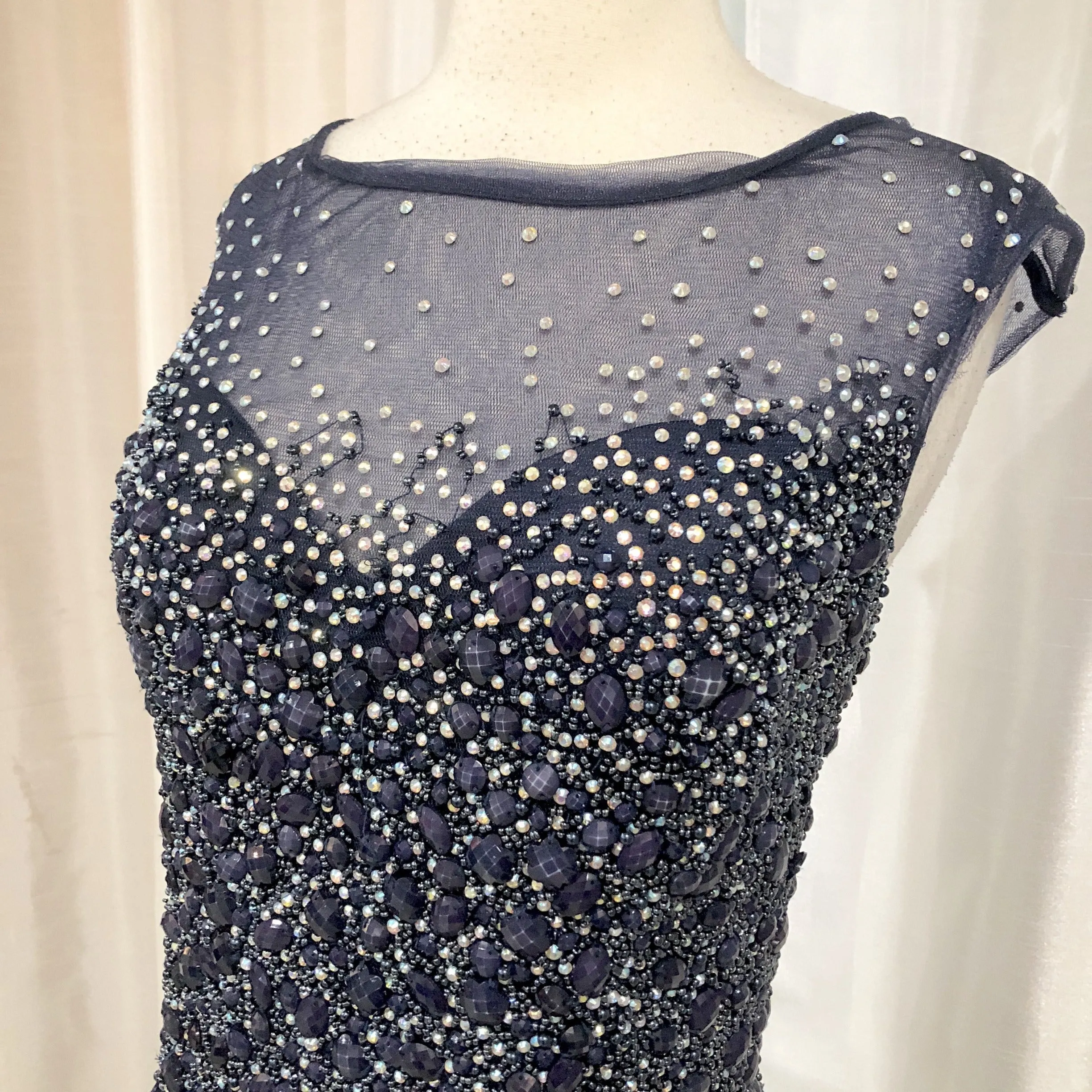 JOVANI Navy V-Back Embellished Sheath Dress Size 16