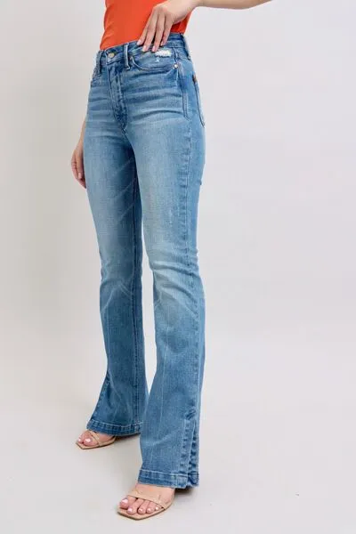 JUDY BLUE HW TUMMY CONTROL VINTAGE WASH SIDE SLIT SLIM BOOT JEANS