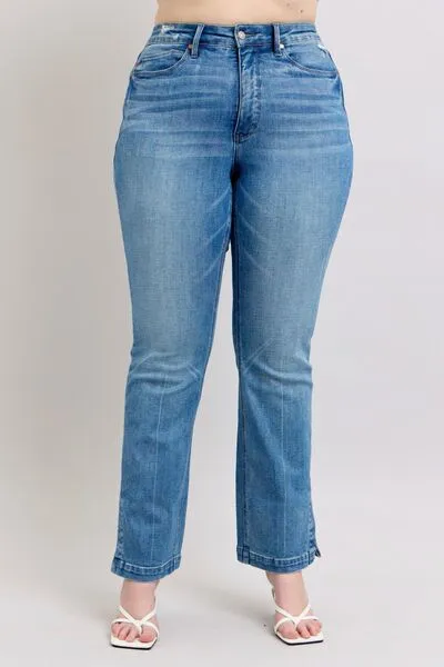 JUDY BLUE HW TUMMY CONTROL VINTAGE WASH SIDE SLIT SLIM BOOT JEANS