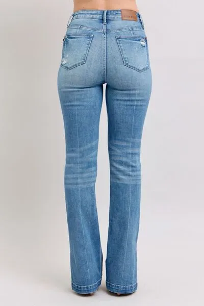 JUDY BLUE HW TUMMY CONTROL VINTAGE WASH SIDE SLIT SLIM BOOT JEANS