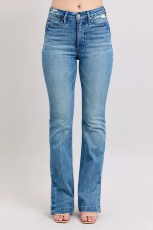 JUDY BLUE HW TUMMY CONTROL VINTAGE WASH SIDE SLIT SLIM BOOT JEANS