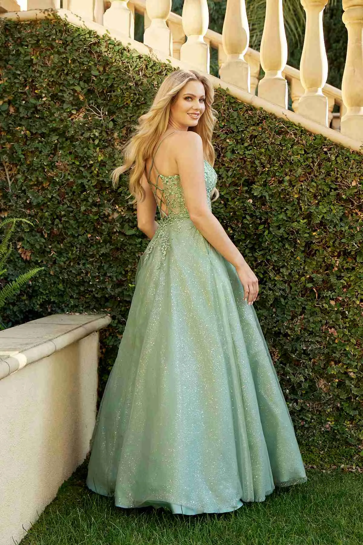 Juliet 295 Floor Length Leaf Lace Gown Corset Bodice Prom Gown