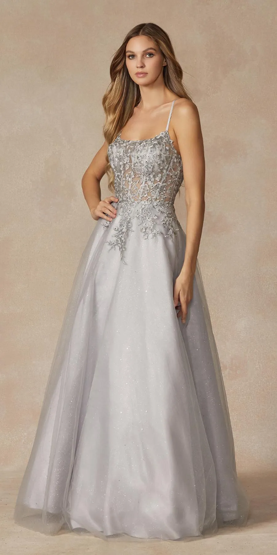 Juliet 295 Floor Length Leaf Lace Gown Corset Bodice Prom Gown