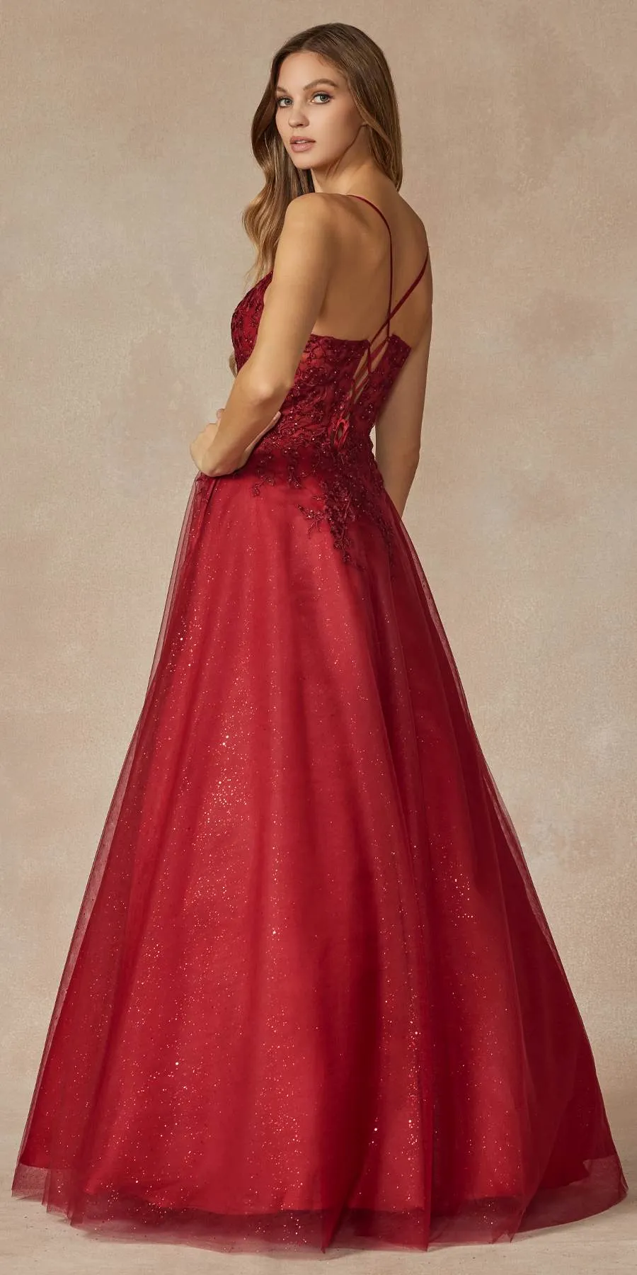 Juliet 295 Floor Length Leaf Lace Gown Corset Bodice Prom Gown