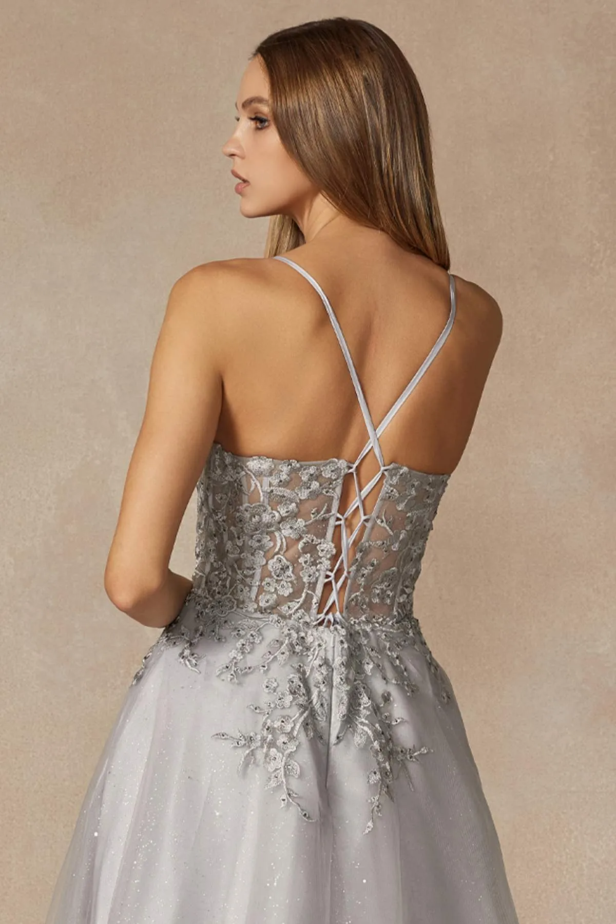 Juliet 295 Floor Length Leaf Lace Gown Corset Bodice Prom Gown