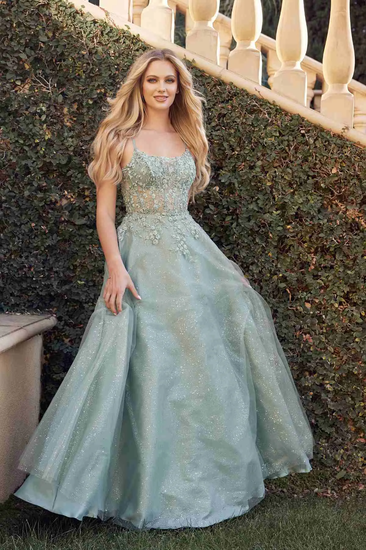 Juliet 295 Floor Length Leaf Lace Gown Corset Bodice Prom Gown