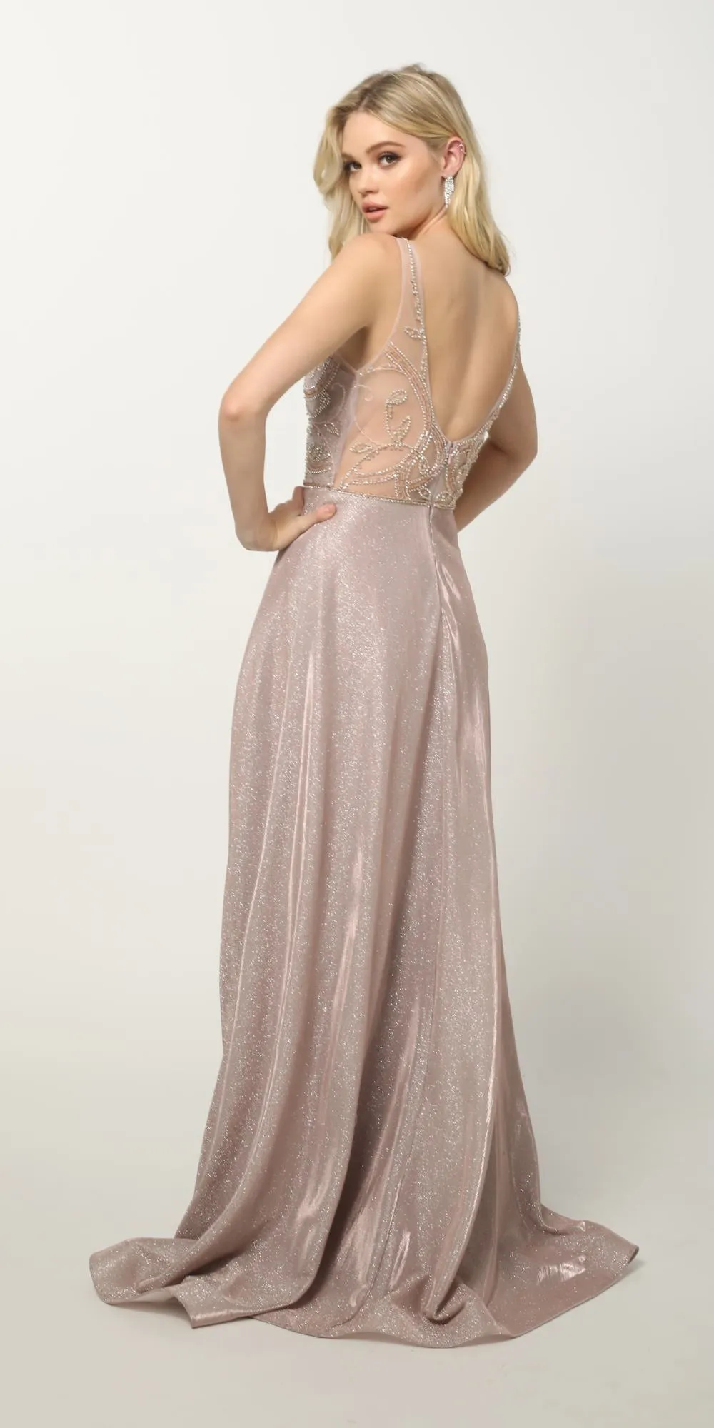 Juliet 699 Metallic Glitter Dress Embellished Bodice V-Neck Sleeveless