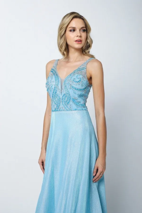 Juliet 699 Metallic Glitter Dress Embellished Bodice V-Neck Sleeveless