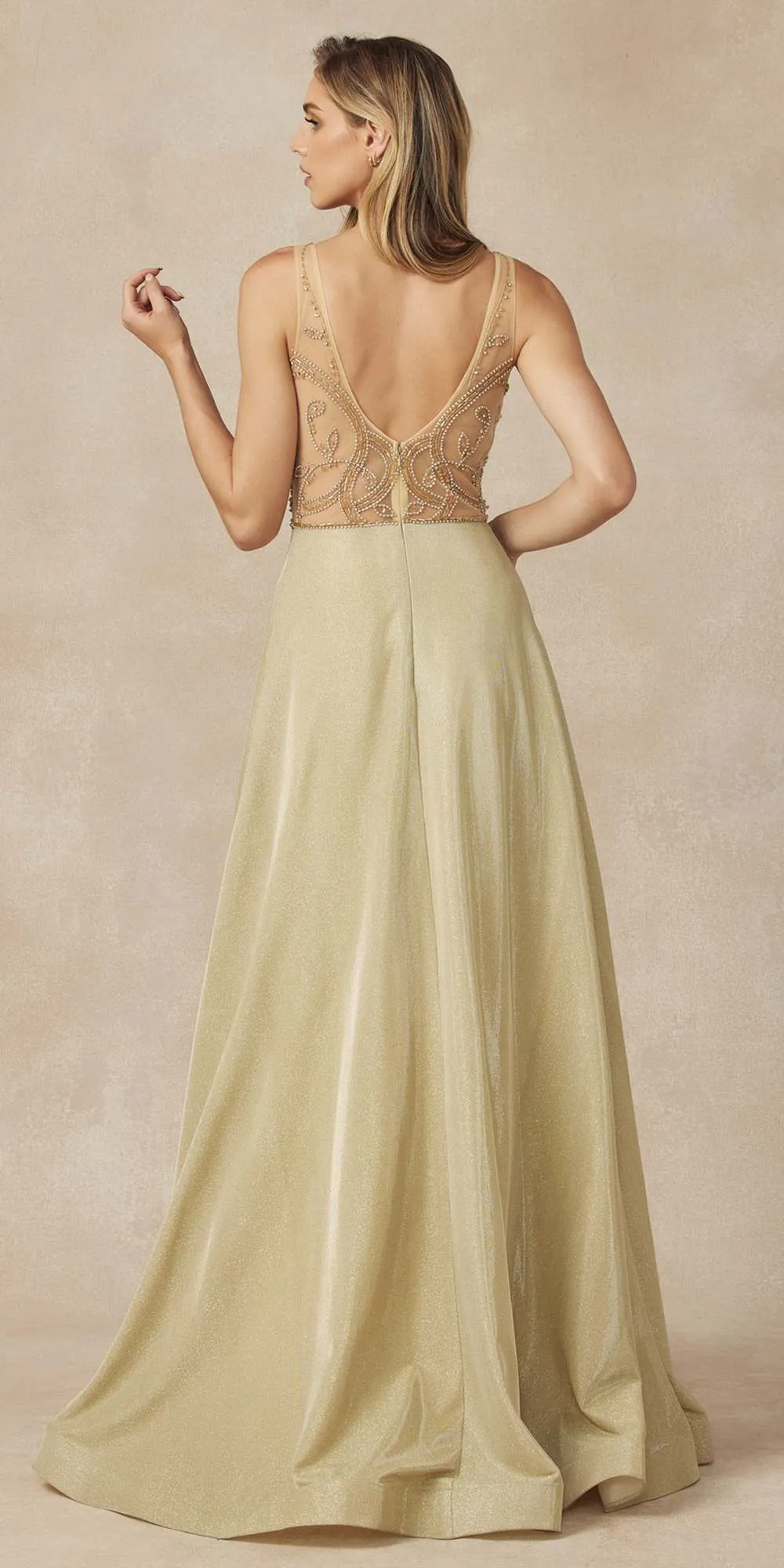 Juliet 699 Metallic Glitter Dress Embellished Bodice V-Neck Sleeveless