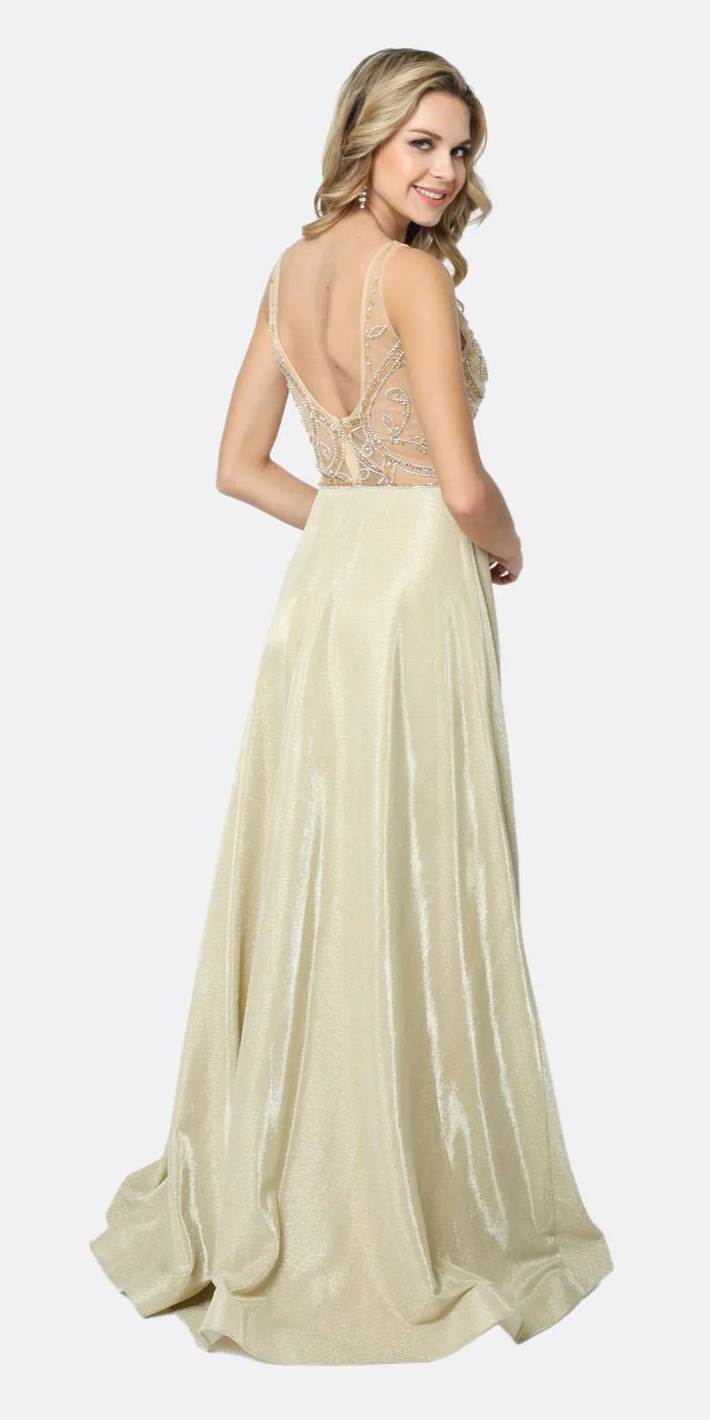 Juliet 699 Metallic Glitter Dress Embellished Bodice V-Neck Sleeveless
