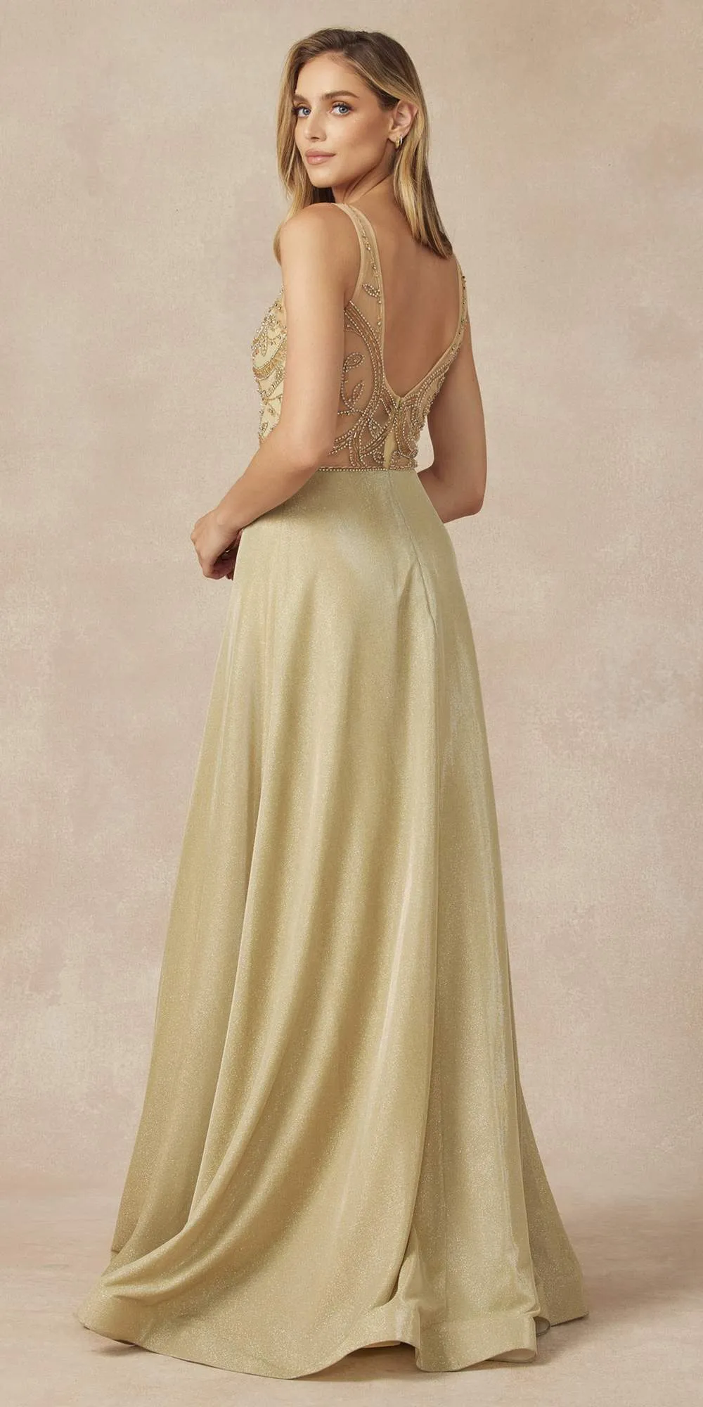 Juliet 699 Metallic Glitter Dress Embellished Bodice V-Neck Sleeveless