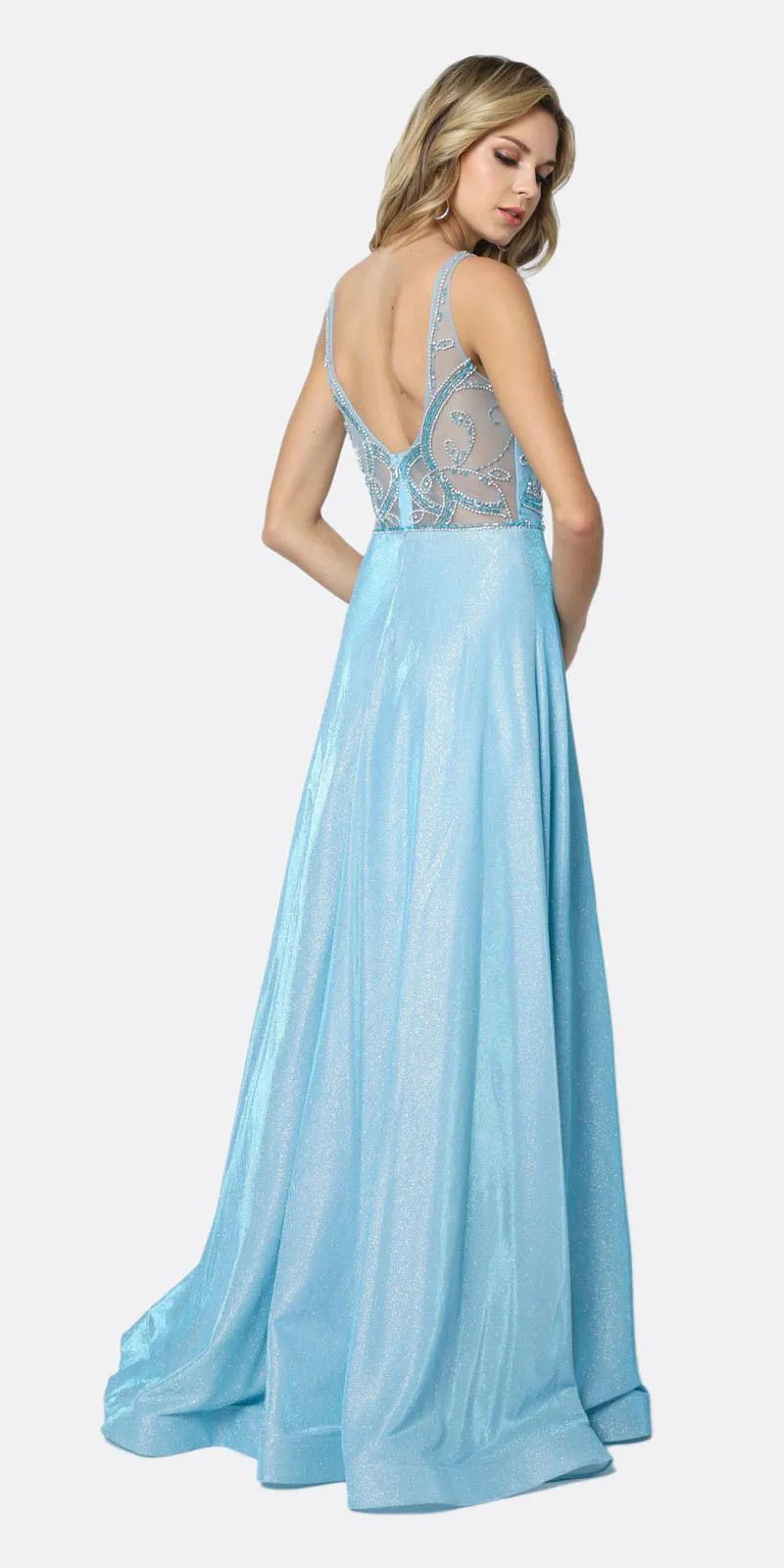 Juliet 699 Metallic Glitter Dress Embellished Bodice V-Neck Sleeveless