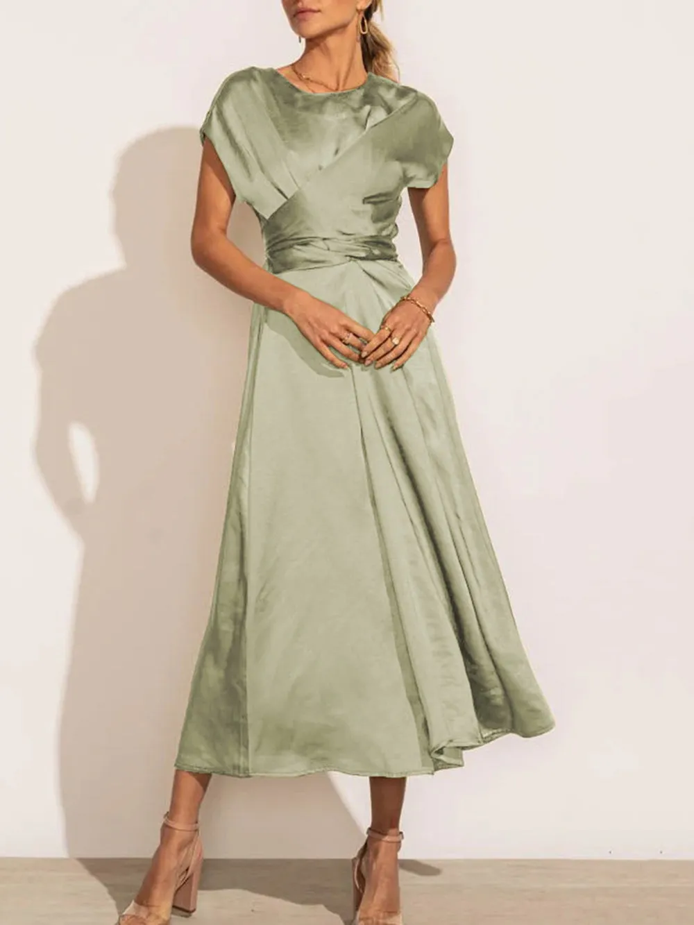 Juliet Cross Sashes Solid Satin O-Neck Sleeveless Long Dress