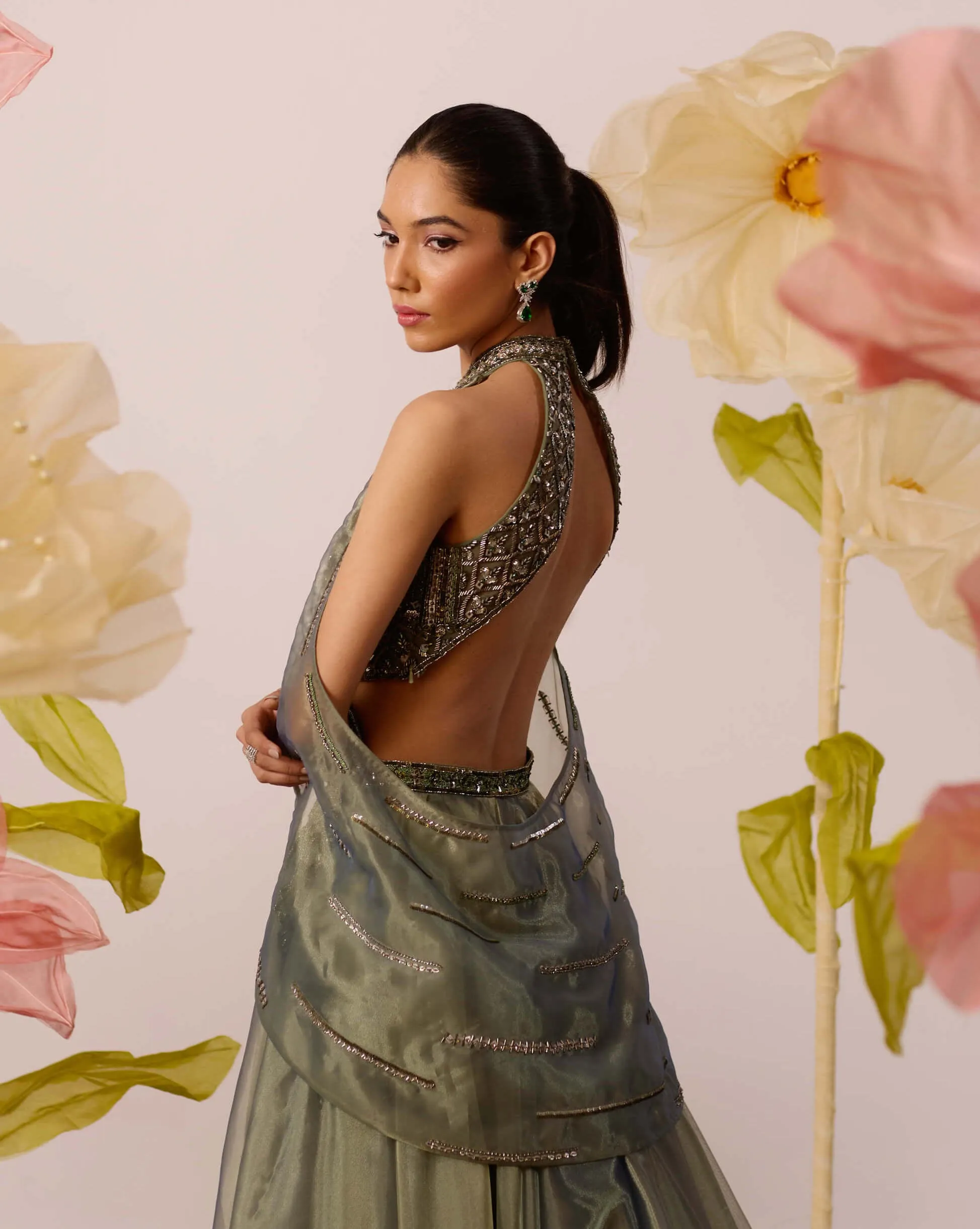 Juniper olive gown with detachable cape
