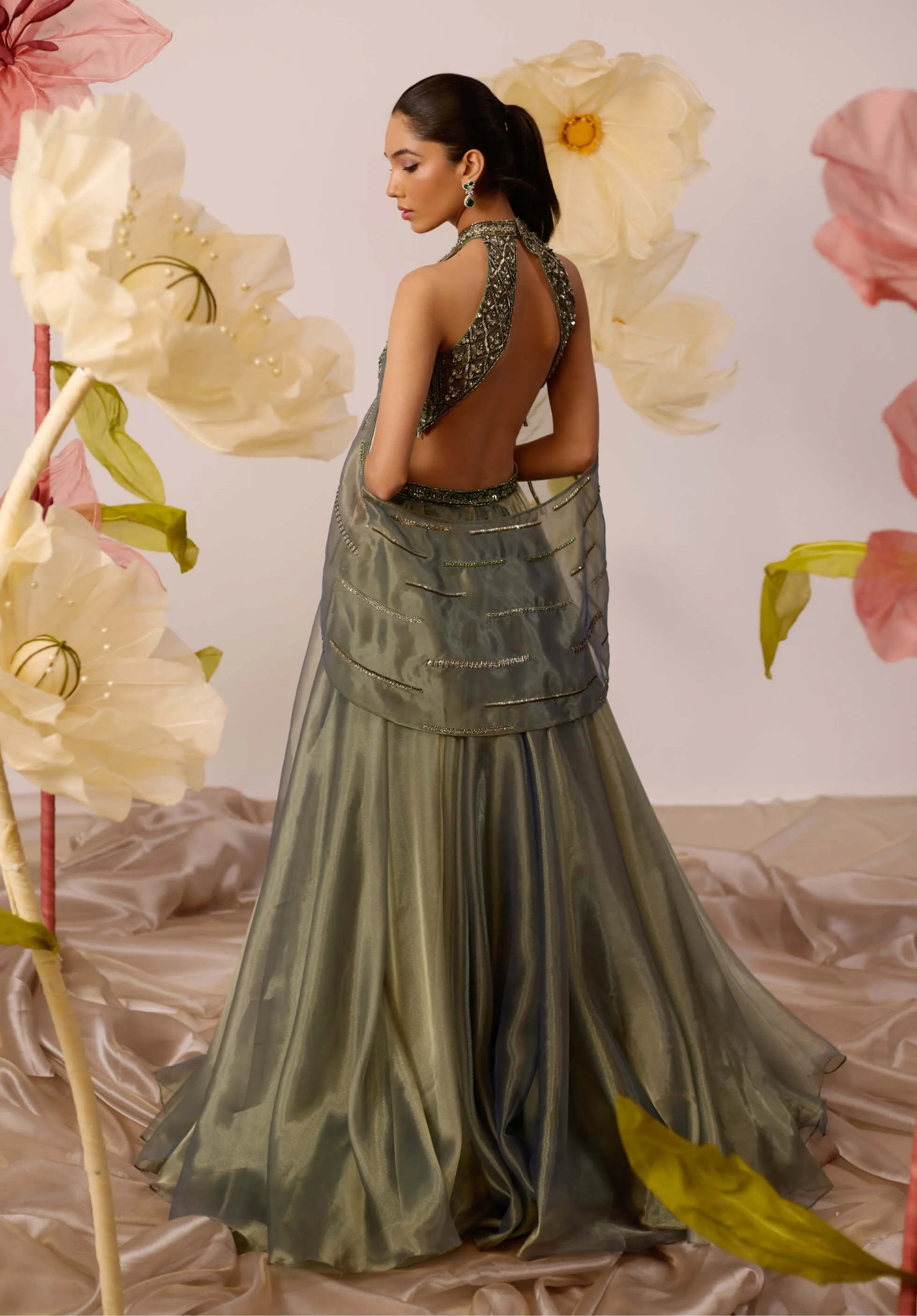 Juniper olive gown with detachable cape