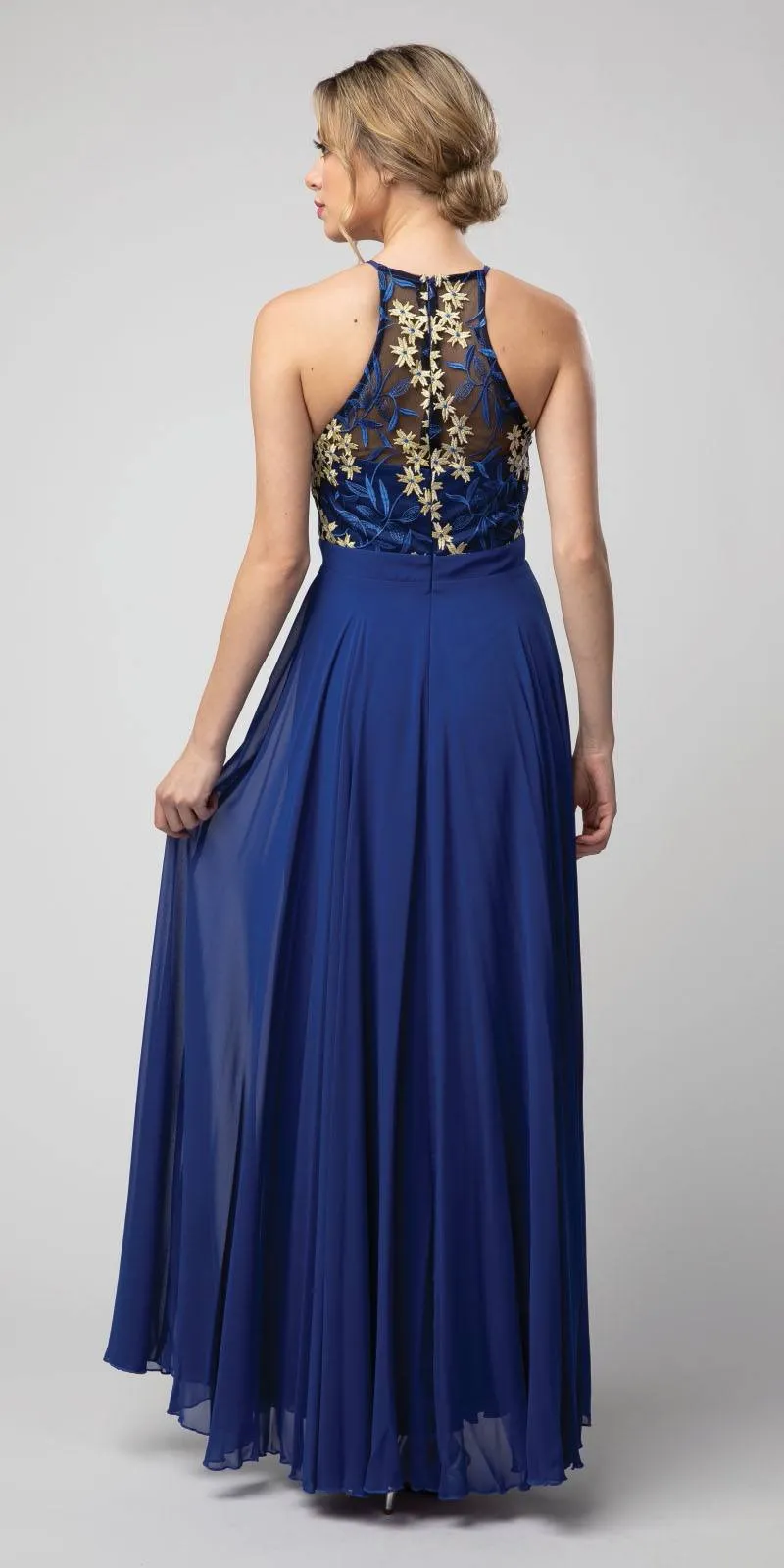 Juno 1084 Halter Embroidered Long Formal Dress