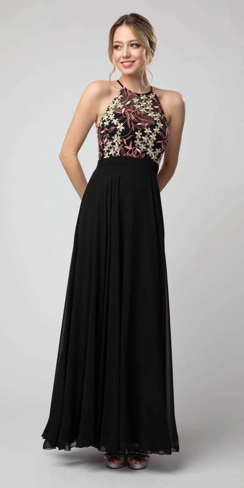 Juno 1084 Halter Embroidered Long Formal Dress